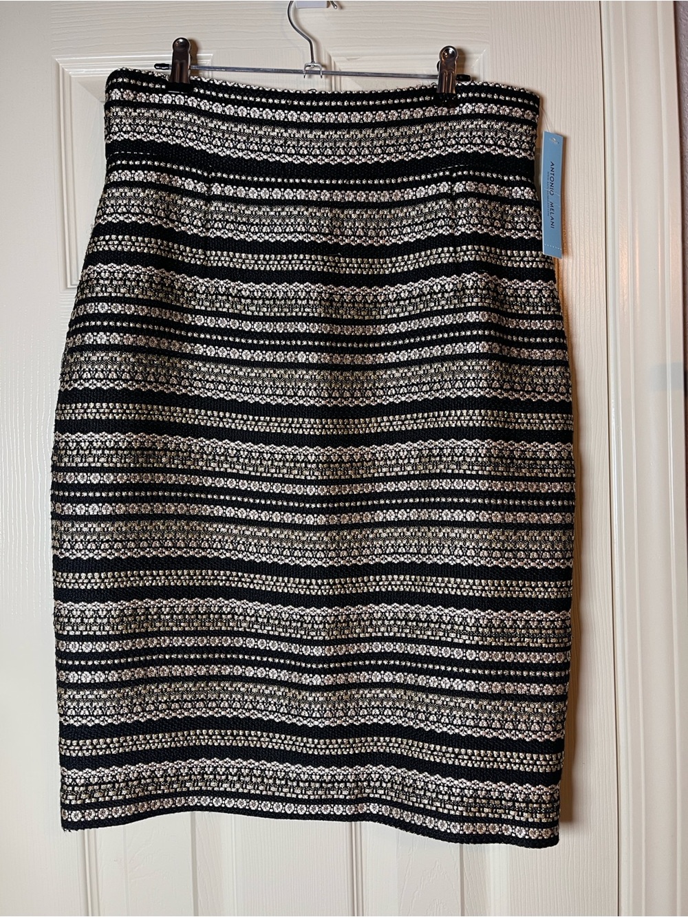 ANTONIO MELANI Black and White Patterned Pencil Skirt